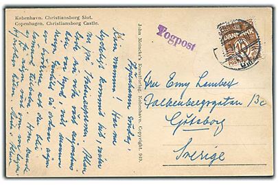 10 øre Bølgelinie på brevkort annulleret København 21 d. x.7.1932 og sidestemplet Togpost til Göteborg, Sverige.