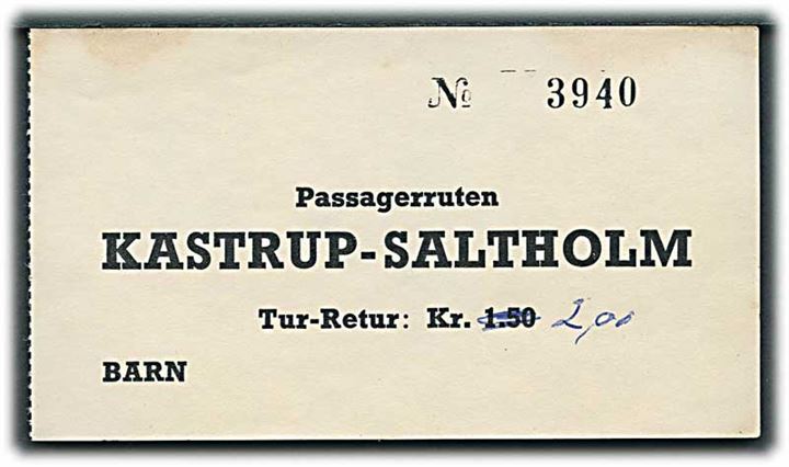 Passagerruten Kastrup-Saltholm. Børnebillet no. 3940.