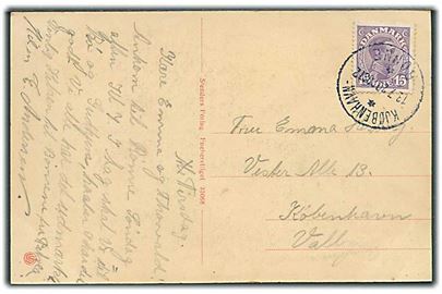 15 øre Chr. X på brevkort fra Bornholm annulleret med sejlende bureaustempel Kjøbenhavn- * * Rønne d. 13.7.1920 Post2 til København.
