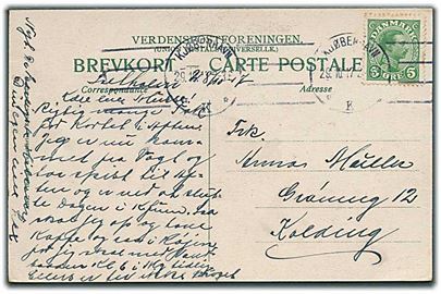 5 øre Chr. X på brevkort dateret Saltholm d. 28.10.1917 og stemplet Kjøbenhavn d. 29.10.1917 til Kolding.