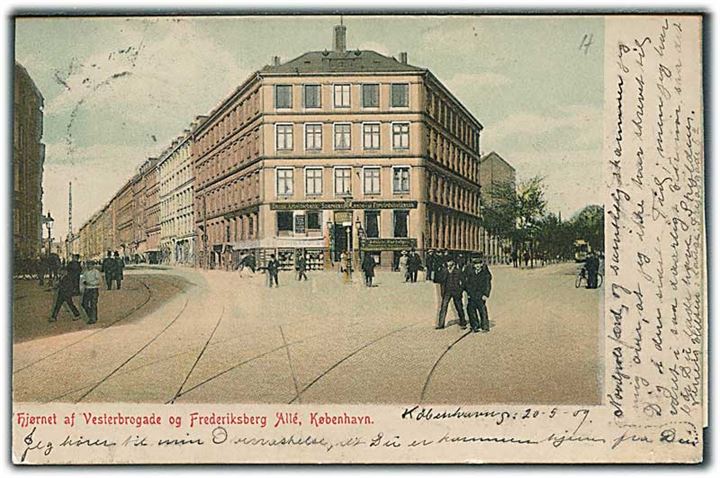 5 øre Fr. VIII på lokalt brevkort i Kjøbenhavn d. 21.5.1909 til Nordpolsfarer Holger Weitling. Ubekendt efter adresse med etiket O.Pm.Form.Nr. 19 med rammestempel V. 22.MAJ.09 -5