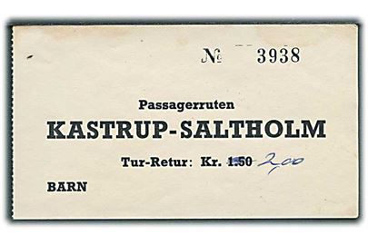 Passagerruten Kastrup - Saltholm. Børnebillet no. 3938.