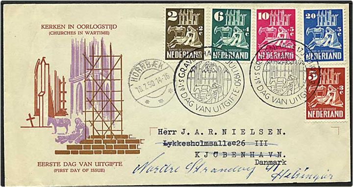 Kirken i krigstid på brev fra Gravenhage d. 17.7.1950 til København. Omadresseret til Helsingør. (Michel 500 euro).