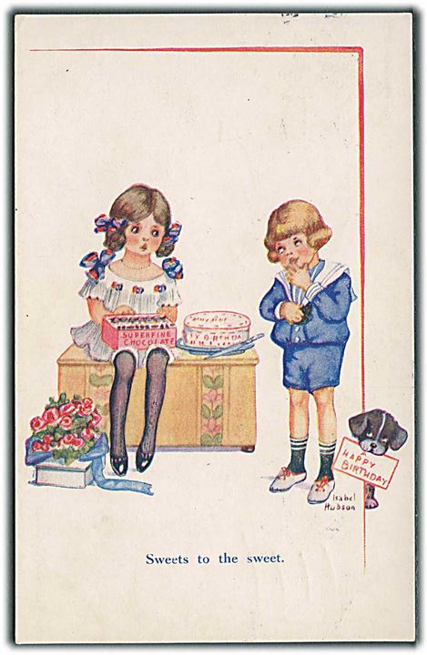 Isabel Hudson: Sweets to the sweet. Hund med Happy Birthday skilt i munden. Paul Heckscher no. 351. 