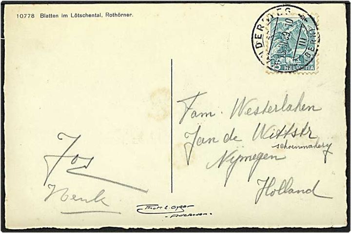 Postkort fra Schweiz d. 13.3.1939 til Holland.