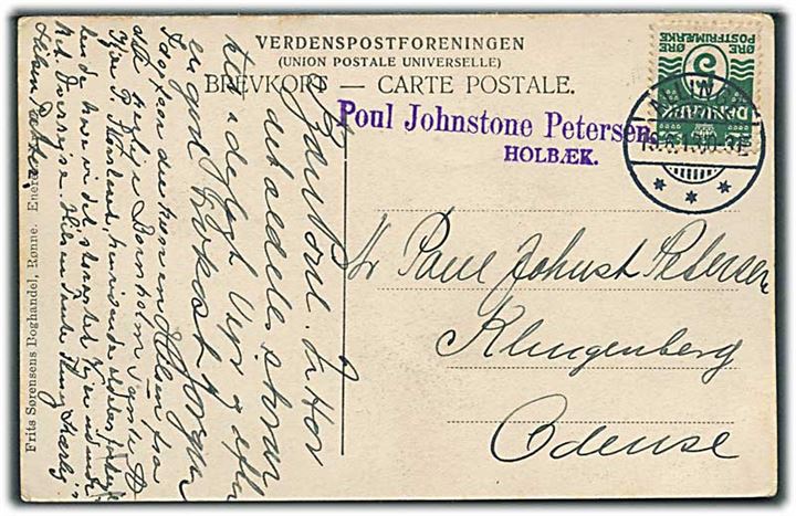 5 øre Bølgelinie på brevkort fra Allinge d. 19.6.1913 til Odense.