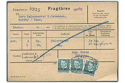 50 øre Fr. IX Postfærgemærke (3) på fragtbrev fra Esbjerg d. 20.6.1956 til Nordby, Fanø. Stemplet Ilgods.