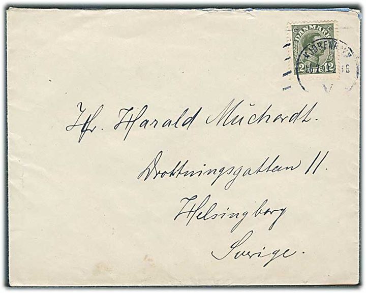 12 øre Chr. X på brev fra Kjøbenhavn d. 26.2.1919 til Helsingborg, Sverige.