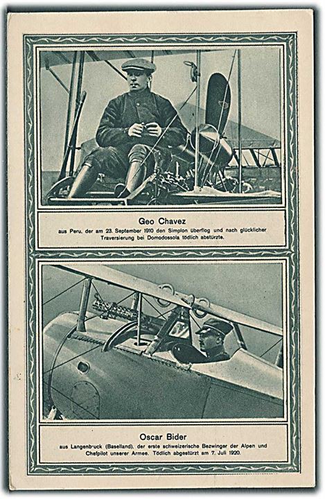 Geo Chaves og Oscar Bider i deres fly, Zürich 3-10 September 1922. Stemplet 1927. 