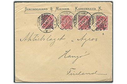 10 øre Våben (4) på brev fra Kjøbenhavn d. 21.3.1896 til Hangö, Finland.