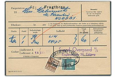 50 øre Fr. IX og 1 kr. Rigsvåben Postfærgemærke på fragtbrev fra Esbjerg d. 16.10.1959 til Nordby, Fanø.