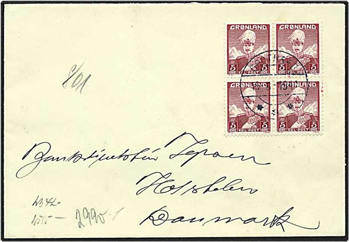 20 øre porto på brev fra Godthaab d. 19.6.1941 til Holstebro. Tysk censur.