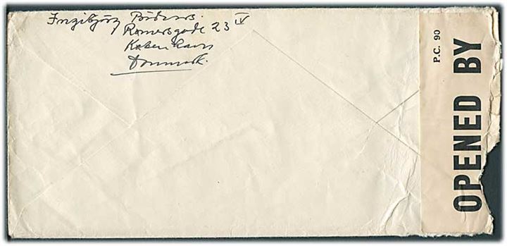 20 øre Karavel på brev fra København d. 11.4.1941 til Reykjavik, Island. Påskrevet: via Lissabon. Åbnet af britisk censur PC90/4268. Ingen tysk censur. Kuvert revet i venstre side.