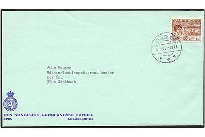 1 kr. J. Brønlund på brev fra Egedesminde d. 3.10.1977 til Godthaab.