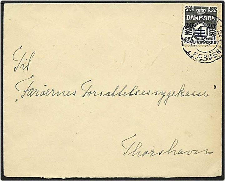 20/1 øre grøn bølgelinie på brev fra Klaksvig d. 13.8.1941 til Thorshavn.
