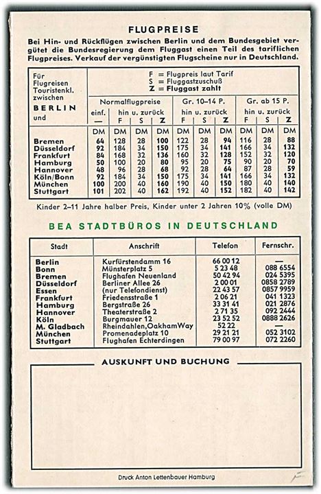 British European Airways (BEA) fartplan for forbindelser til Berlin 1966.