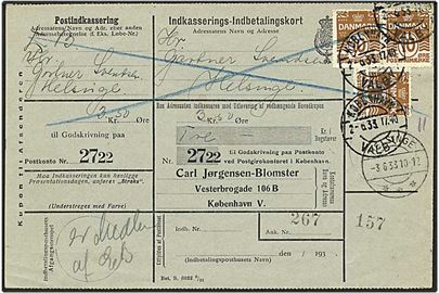 10 øre brun bølgelinie på postanvisning fra København d. 2.6.1933 til Helsinge.