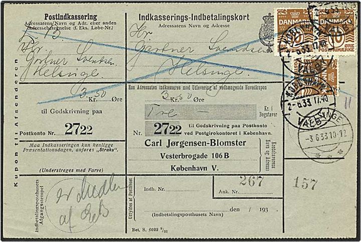 10 øre brun bølgelinie på postanvisning fra København d. 2.6.1933 til Helsinge.