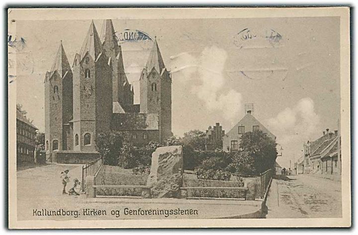 Kirken og Genforeningsstenen i Kalundborg. Stenders no. 26.