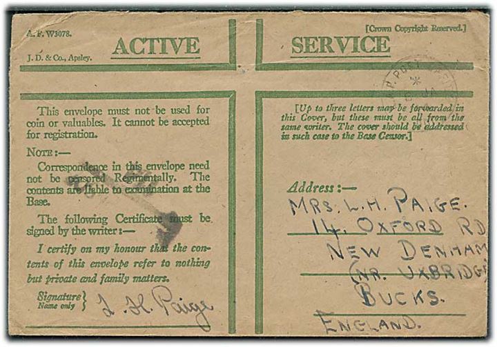 Ufrankeret honour envelope stemplet R.A.F. Post Office 001 (Camp Winston, Reykjavik) d. 8.1.1943 til England. RAF censor 114.
