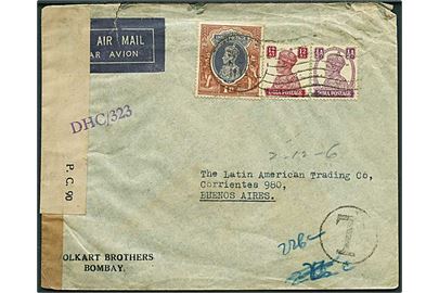 ½ a., 12 as. og 1 R. George VI på underfrankeret luftpostbrev fra Bombay d. 20.11.1942 til Buenos Aires, Argentina. Åbnet af indisk censur.