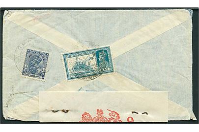 3 A. 6Ps, George V og 6 As. George VI på bagsiden af luftpostbrev fra Bombay d. 5.9.1939 til Amersfoort, Holland. Åbnet af indisk censur.