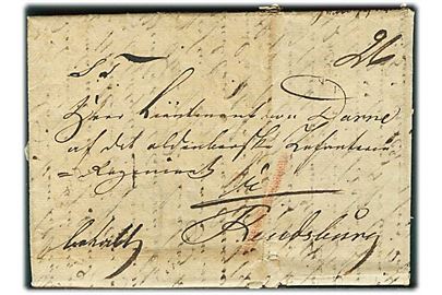 1839. Francobrev med langt indhold dateret Kjøbenhavn d. 26.11.1839 til officer i det Oldenburgske Infanteri Regiment i Rendsburg. Påskrevet Betalt og 26 i højre hjørne.