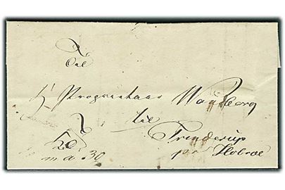 1838. Tjenestebrev mærket K.T.m.a.30 fra Randers Amt d. 24.10.1838 til Trinderup pr. Hobroe.