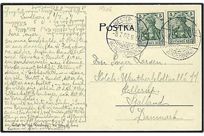 5 pfennig grøn på postkort fra Wester-Satrup /  Vester Sotttrup d. 8.7.1907 til Hellerup.