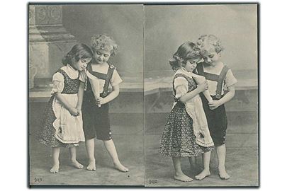6 postkort med pige og dreng i forskellige positioner. No. 94/1, 2, 3, 4, 5, & 6. 