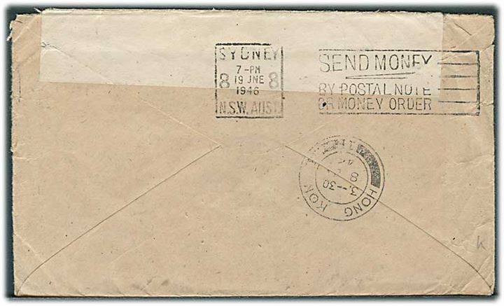 1½d George VI på brev fra Ramsgate d. 6.5.1946 til sømand ombord på S/S Northern Traveller via Sydney, Australien til Hong Kong - Retur til Ramsgate, England.