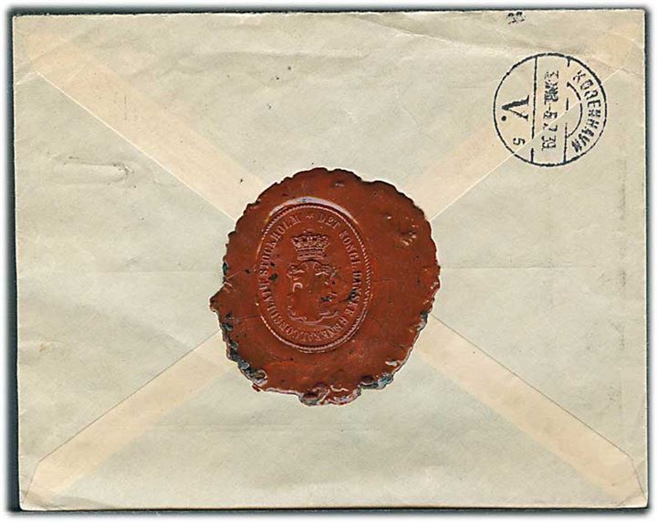 15 öre og 20 öre Gustaf på fortrykt kuvert fra Kgl. Danske Generalkonsulat i Stockholm d. 5.7.1939 til København, Danmark. På bagsiden stort laksegl.