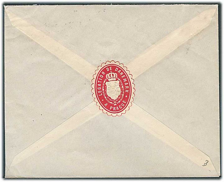 1 kc. Masaryk på fortrykt kuvert fra danske legation i Prag d. 22.9.1936 til danske konsulat i Brno. Lukkeoblat på bagsiden.