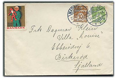 5 øre og 10 øre Bølgelinie på brev annulleret med brotype Ic Marstal d. 21.12.1932 til Birkerød.