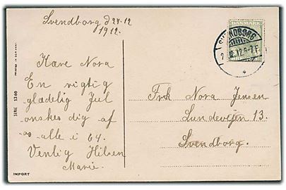 5 øre Fr. VIII helsagsafklip som frankering på lokalt brevkort i Svendborg d. 24.12.1912 
