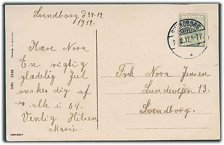5 øre Fr. VIII helsagsafklip som frankering på lokalt brevkort i Svendborg d. 24.12.1912 