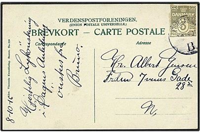 3 øre grå bølgelinie helsagsklip på lokalt sendt postkort fra København d. 1916.