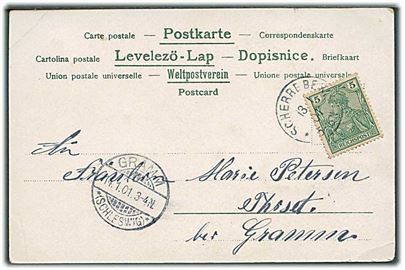 5 pfg. Germania på brevkort stemplet Scherrebek d. 13.1.1901 til Gram. 