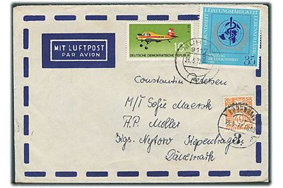 DDR 45 pfg. på brev fra Mühlau d. 26.5.1972 til sømand ombord på M/S Sofie Mærsk via rederiet A.P.Møller i København. Opfrankeret med 40 øre Bølgelinie med perfin APM stemplet København.