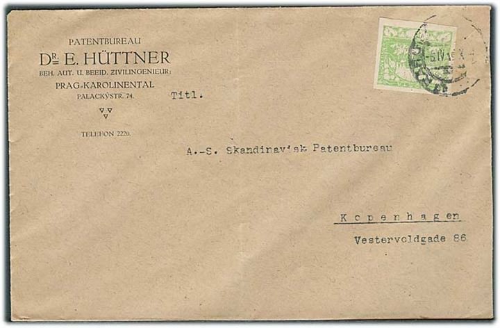 5 h. Hradshin utakket single på tryksag fra Prag d. 6.4.1919 til København.
