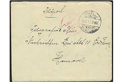 Feltpostbrev fra Friefeld / Frifelt d. 6.8.1917. U.K. Tønder censur. Med indhold.