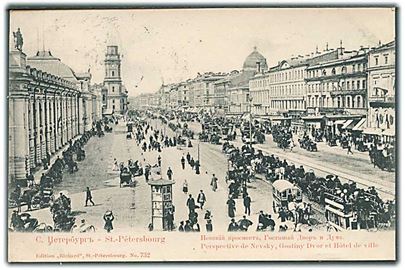 Perspective de Nevsky, Gostiny Dvor et Hotel de ville, St. Petersbourg. Sporvogne ses. Richard no. 732. 