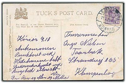 15 øre Chr. X på brevkort fra Korsør annulleret med bureaustempel Kjøbenhavn - Korsør T.24 d. 11.7.1924 til Klampenborg.