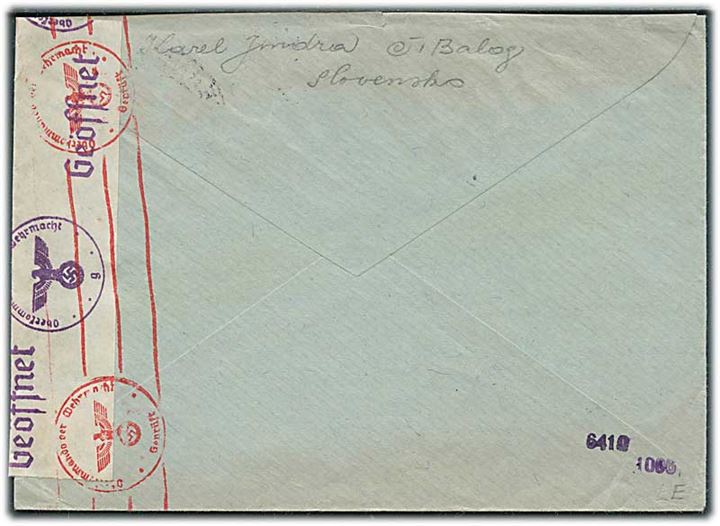 Slovakiet. 2 kr. Folkedragt på brev fra Cierny Balog d. 3.6.1940 til Prag, Böhmen-Mähren. Åbnet af tysk censur i Wien.