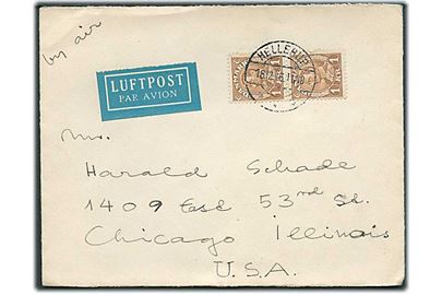 1 kr. Chr. X i parstykke på luftpostbrev fra Hellerup d. 18.12.1945 til Chicago, USA.