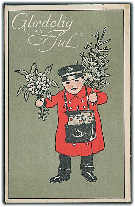 Glædelig Jul. Postbud med breve, blomster & et træ. Alex Vincents, serie no. 5/4. 