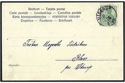 5 pfennig grøn på postkort fra Ulderup / Ullerup d. 13.x.1904 til Blans.