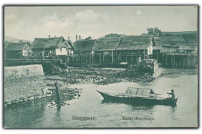 Malay Dwellings, Singapore. Mand i båd på vej ind. Wilson & Co. no. 1548.