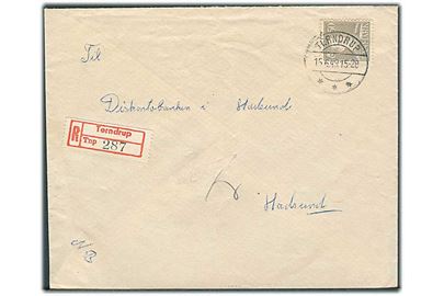 50 øre Chr. X single på anbefalet brev fra Terndrup d. 15.6.1949 til Hadsund.