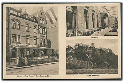 Hotel Zur Rose med Terrassen samt Ruine Rheinfels, St. Goar a. Rh. G. Usinger u/no. 